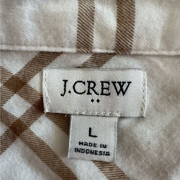 J. Crew Women’s Flannel Button Front Window Pane Cream Tan. Size Large - Picture 5 of 6